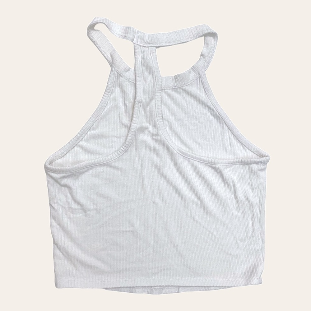 Bozzolo White Ribbed Racerback Halter Tank Top - Picture 2 of 3